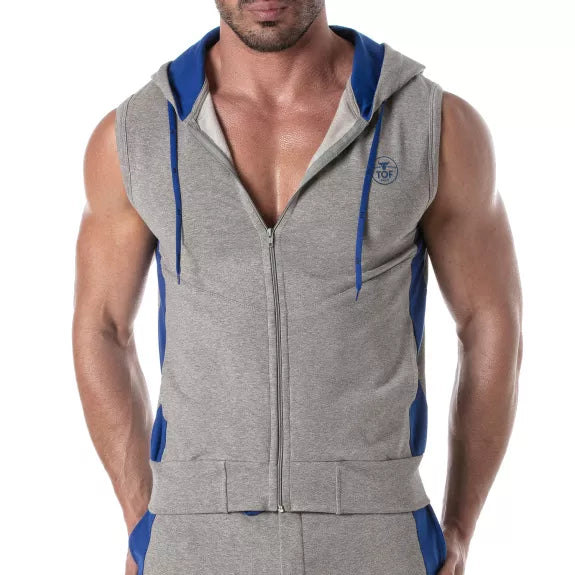 Ärmellose Zip-Hoodie Weste - Stretch, Komfort & praktische Taschen, Grau | TOF Paris
