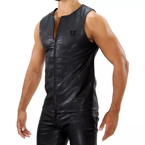 Schwarzes Fetish Tank Top mit markantem Reißverschluss von TOF Paris – Ansicht 3