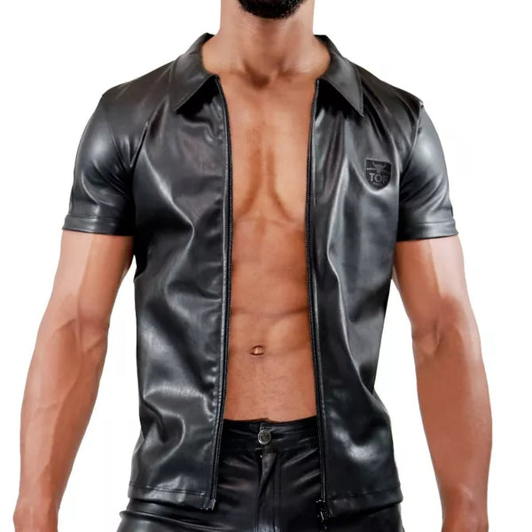 Schwarzes Fetish Tank Top mit markantem Frontreißverschluss von TOF Paris – Ansicht 3