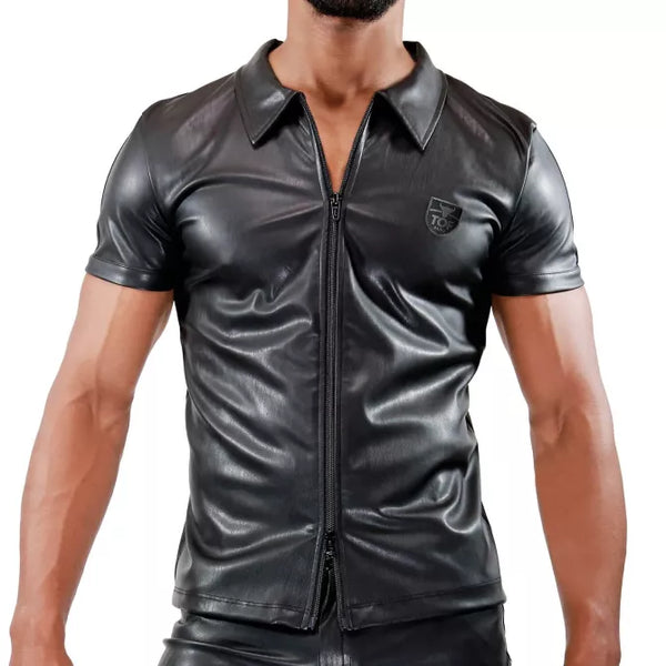 Schwarzes Fetish Tank Top mit markantem Frontreißverschluss von TOF Paris