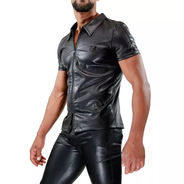 Schwarzes Fetish Tank Top mit markantem Frontreißverschluss von TOF Paris – Ansicht 6