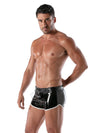Vinyl Fetish Shorts Herren - Stretch & Reflektierende Details Schwarz Weiß | TOF Paris