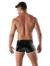 Vinyl Fetish Shorts Herren - Stretch & Reflektierende Details Schwarz Weiß | TOF Paris