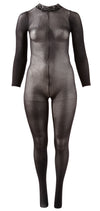 Schwarzer transparenter Netz-Catsuit mit Spitzenkragen und Fuß (offener Schritt) von NO:XQSE – Ansicht 18