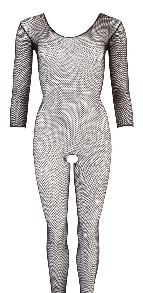 Schwarzer transparenter Netz-Catsuit mit 3/4-Arm und Fuß (offener Schritt) von NO:XQSE – Ansicht 4