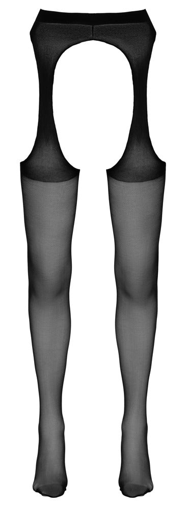 Schwarze seidige Straps-Strumpfhose in aufregender Strapsgurt-Optik von Cottelli – Ansicht 4