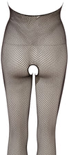 Schwarzer Netz-Catsuit ouvert mit Spitzen-Neckholder und Cut-outs von NO:XQSE – Ansicht 7