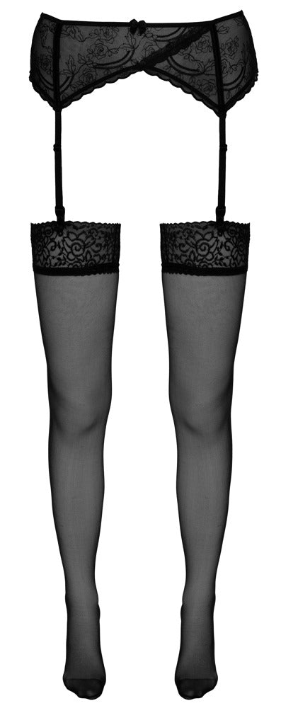 Schwarze Straps-Strümpfe mit breitem Spitzenabschluss von Cottelli – Ansicht 5
