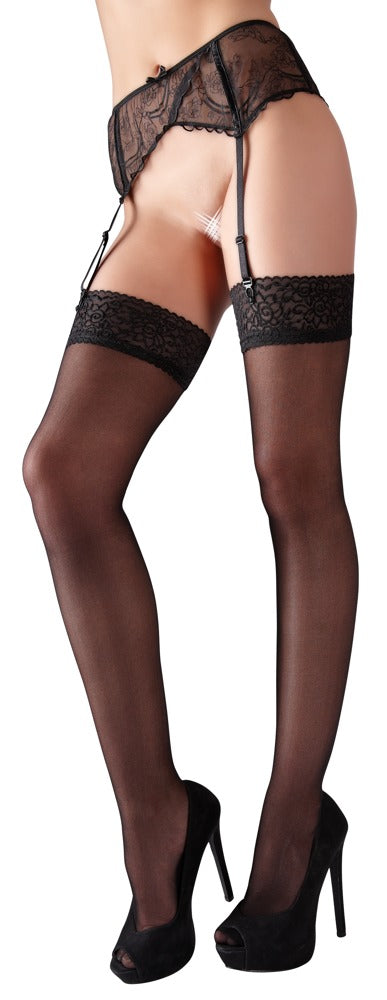 Schwarze Straps-Strümpfe mit breitem Spitzenabschluss von Cottelli – Ansicht 2