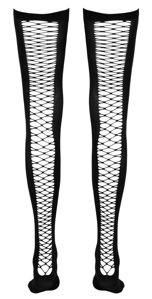 Schwarze halterlose Strümpfe in Overknee-Optik mit Netznaht von Cottelli – Ansicht 6