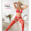Rote seidige Straps-Strümpfe mit breiter Spitze 20 den | Cottelli