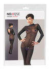 Schwarzer transparenter Netz-Catsuit mit Spitzenkragen und Fuß (offener Schritt) von NO:XQSE – Ansicht 2