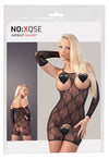 Schwarzer kurzer Catsuit aus Spitze mit offenem Busen und Schritt von NO:XQSE