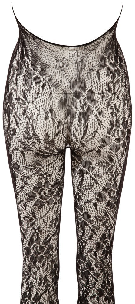 Schwarzer Netz-Catsuit mit Neckholder und Perlen-Dekolleté (offener Schritt) von NO:XQSE – Ansicht 6