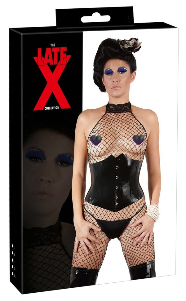 Schwarzes Latex-Mieder mit Formstäbchen, Schnellverschluss und Schnürung von Late X