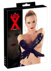 Schwarze ellbogenlange Handschuhe aus glänzendem Latex von Late X