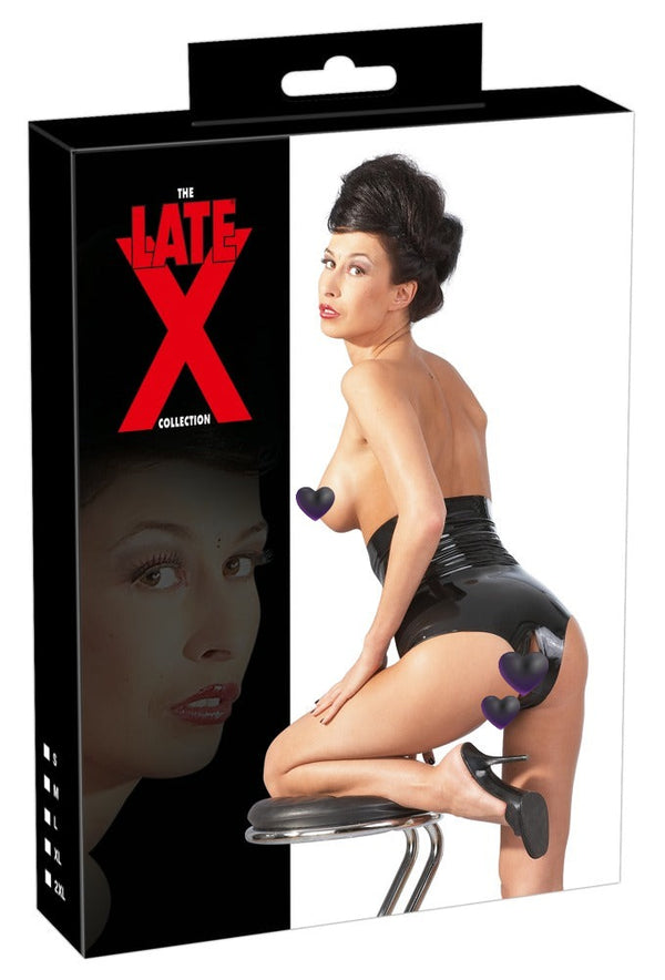 Schwarzer hoch geschnittener Latex-Slip mit Schritt-Schlitz von Late X