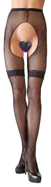 Schwarze Straps-Strumpfhose aus grobem Netz mit Spitzen-Strumpfbändern von Cottelli – Ansicht 2