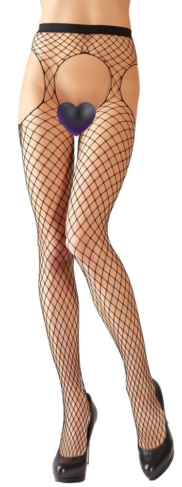 Schwarze Straps-Strumpfhose aus grobem Netz mit seitlichen Cut-outs von Cottelli – Ansicht 2