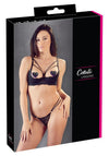 Schwarze Hebe und String aus feiner Spitze mit silberfarbenen Ringen von Cottelli