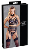 Schwarzes Set aus Longline-BH und Strapsgurt mit aufknöpfbaren Cups von Cottelli BONDAGE