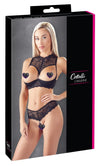 Schwarze Hebe und String aus Spitze mit wattierten Cups von Cottelli