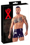 Schwarze enge Latex-Pants mit Penis-Hoden-Hülle und Analkondom von Late X