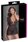 Schwarzes kurzes Babydoll aus Powernet mit Spitzen-Cups und Goldring von Cottelli