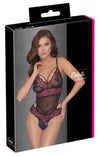 Schwarzer Body ouvert aus 2-farbiger floraler Spitze und Powernet von Cottelli