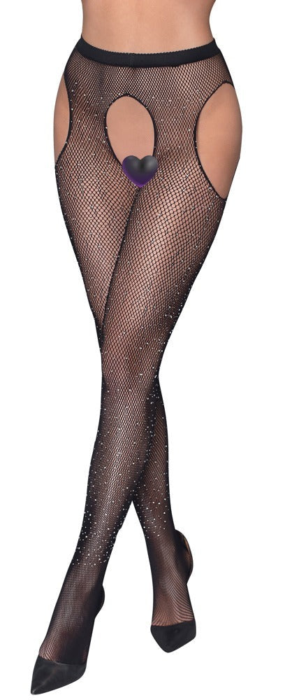 Schwarze Glitzer-Netz-Straps-Strumpfhose mit offenem Schritt und Cut-outs von Cottelli – Ansicht 2