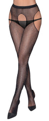 Schwarze Glitzer-Netz-Straps-Strumpfhose mit offenem Schritt und Cut-outs von Cottelli – Ansicht 4