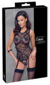 Schwarzer Straps-Body aus Spitze mit Mattlook-Harness von Cottelli BONDAGE