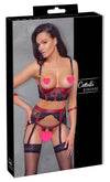 Schwarzes Hebe-Set mit Bügel-Hebe-BH, Strapsgurt und String aus Stretch-Spitze von Cottelli BONDAGE