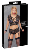 Schwarzes Set aus BH und Straps-Slip ouvert mit roségoldenen Elementen von Cottelli BONDAGE