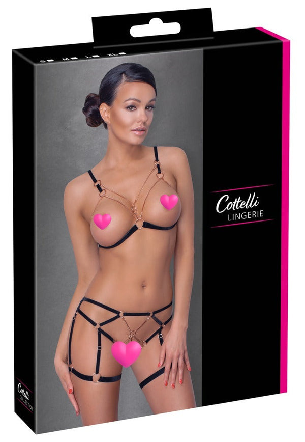 Schwarzes Bondage-Set aus Samtbändern mit roségoldfarbenen Ketten von Cottelli