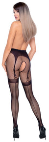 Schwarze Netz-Strumpfhose ouvert mit eingewebtem Strapsgurt und Naht von Cottelli – Ansicht 4