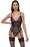 Schwarzer Stringbody ouvert aus Powernet und Spitze mit Strass-Element von Cottelli – Ansicht 2