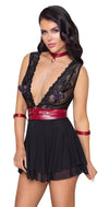 Schwarzes Babydoll aus Spitze und Powernet mit Bondage-Note von Cottelli BONDAGE – Ansicht 2