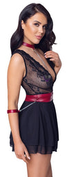 Schwarzes Babydoll aus Spitze und Powernet mit Bondage-Note von Cottelli BONDAGE – Ansicht 3