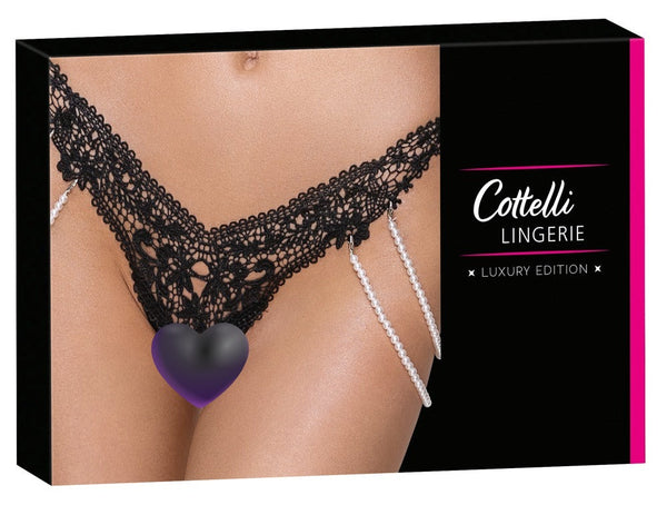 Schwarzer Riostring aus Stickereispitze mit abnehmbaren Doppel-Perlenketten von Cottelli
