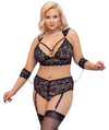 Schwarzes Set aus Bralette, Straps-Slip und Armfesseln mit roségoldenen Details von Cottelli BONDAGE – Ansicht 2