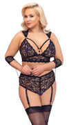 Schwarzes Set aus Bralette, Straps-Slip und Armfesseln mit roségoldenen Details von Cottelli BONDAGE – Ansicht 3