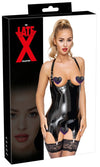 Schwarzes busenfreies Latex-Strapshemd mit Cup-Bügeln und Neckholder von Late X