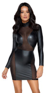 Schwarzes Langarm-Kleid im Mattlook mit transparenten Powernet-Einsätzen von Cottelli PARTY – Ansicht 2