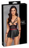 Schwarzes Ouvert-Set aus Longline-Hebe mit Volant, String und Armfesseln von Cottelli BONDAGE