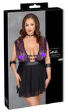 Lila Babydoll-Set aus Blütenspitze mit Halsband und Armfesseln in großen Größen von Cottelli BONDAGE