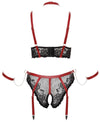 Schwarzes Spitzen-Set aus Longline-BH, Straps-Slip, Halsband und Armfesseln in großen Größen von Cottelli BONDAGE – Ansicht 8