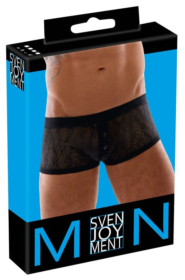 Schwarze enge Herren-Pants aus Stretch-Spitze mit Knopfleiste von Svenjoyment