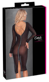 Schwarzes transparentes Langarm-Kleid aus Powernet mit aufregender Rückansicht von Cottelli PARTY