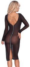 Schwarzes transparentes Langarm-Kleid aus Powernet mit aufregender Rückansicht von Cottelli PARTY – Ansicht 2